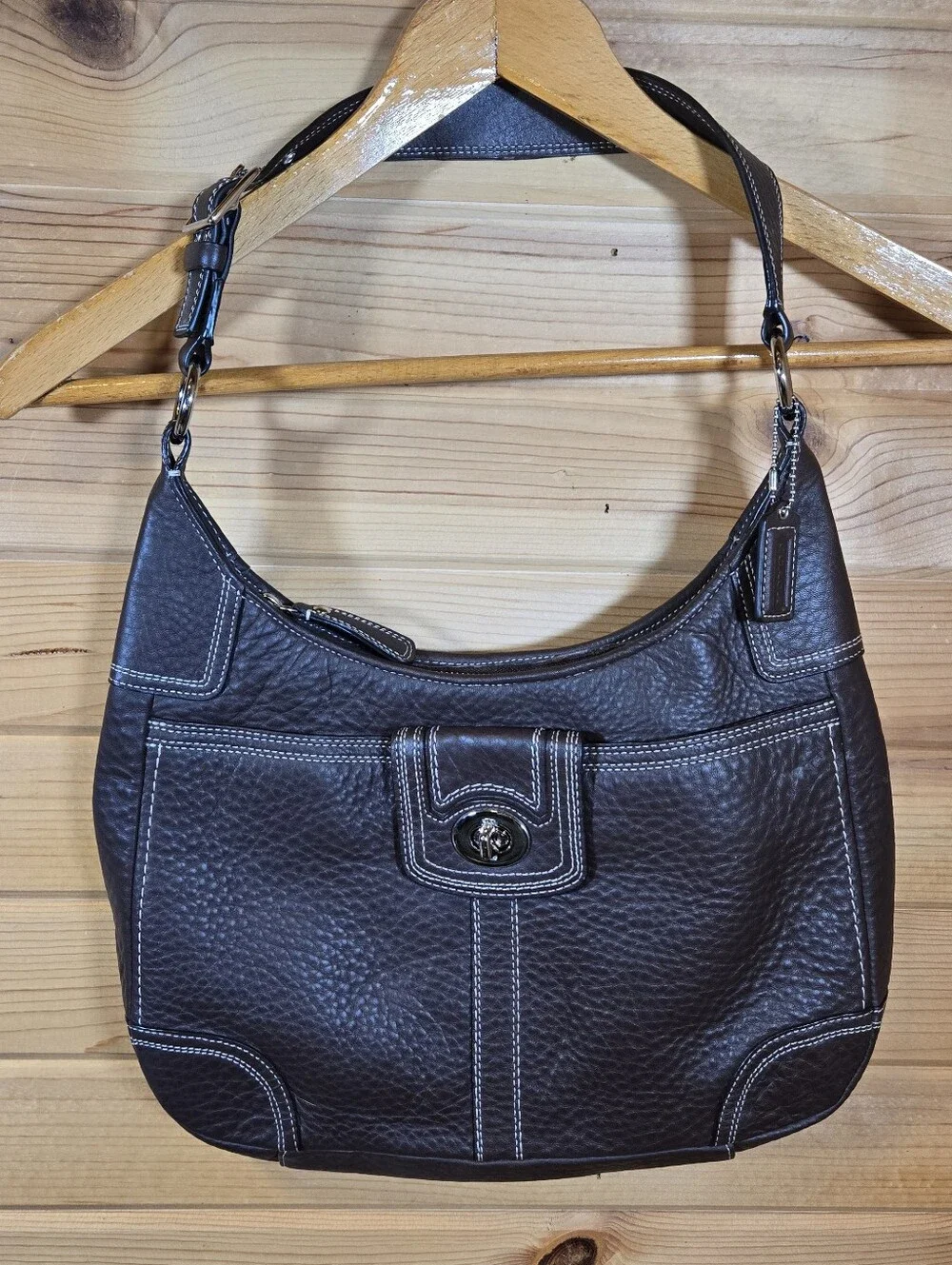 Coach Soho Hamilton Brown Pebbled Leather Hobo Bag Turnlock F13956 Vintage Y2K
